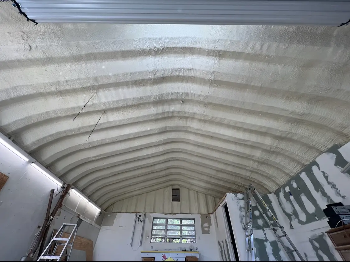 Spray polyurethane foam applied to the underside of a metal roof deck in Villa Hills